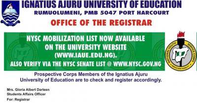 IAUE Senate approved list for NYSC 2023 BATCH ‘A