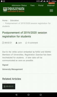 FUAM postpones students registration for 2019/2020 session