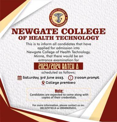 Newgate College of Health Tech batch A entrance examination date, 2023/2024