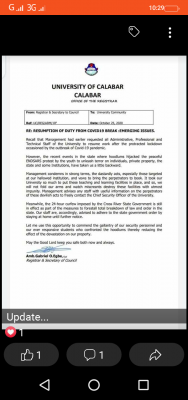 UNICAL issues notice to staff and students