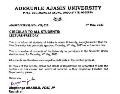 AAUA declares lecture free day