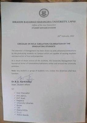 IBBU notice to all graduating students
