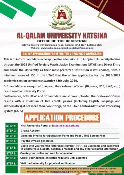 Al-Qalam University Post-utme 2026: Cut off mark, Eligibility and Registration Procedures