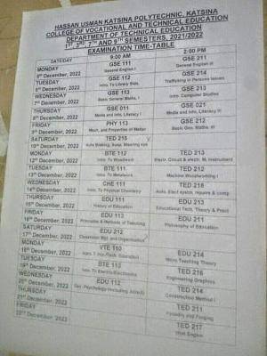 HUKPOLY 1st, 3rd, 7th & 9th semesters examination timetable, 2021/2022