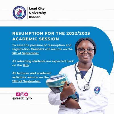 Lead City University Resumption date for 2022/2023 session