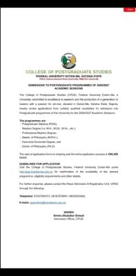 FUDUSTIN-MA Postgraduate Application form, 2026/27