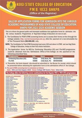 College of Education Ankpa Part-time NCE and Pre-NCE Admission 2023/2024