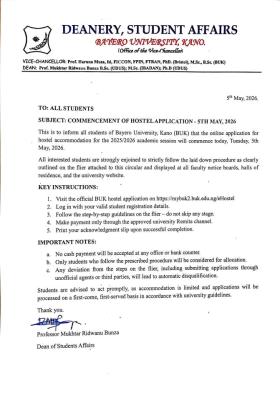 BUK commences hostel accommodation application, 2025/2026