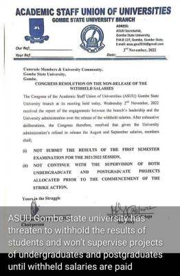 GSU chapter of ASUU threatens to withheld results of students over unpaid salaries