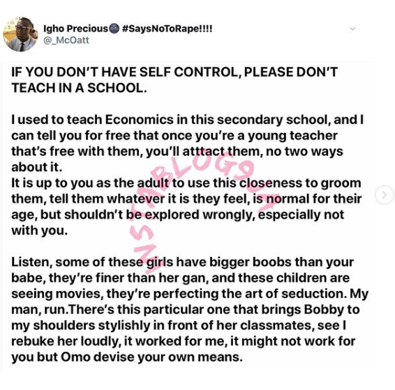 Don't Teach in a School if You do not Have Self Control - Ex-Teacher