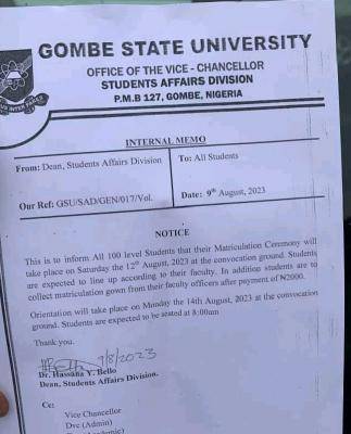 GOMSU important notice to matriculating students