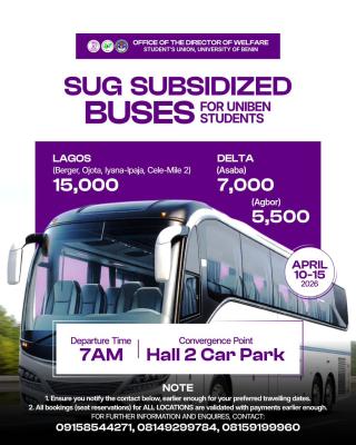 UNIBEN SUG announces subsidized transport fares for students