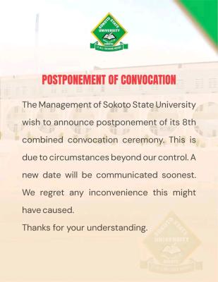 Sokoto State University Postpones 8th Combined Convocation Ceremony Indefinitely