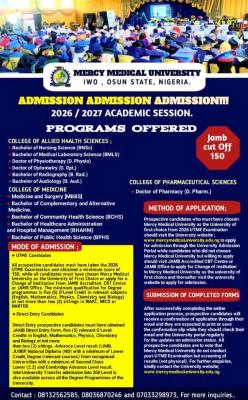 Mercy Medical University Post-UTME 2026: Cut off mark, Eligibility and Registration Procedures