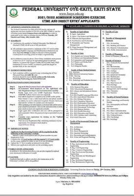 FUOYE Post-UTME/DE 2021: cut-off mark. eligibility and registration details