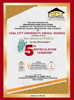 Coal City University 5th Matriculation Ceremony