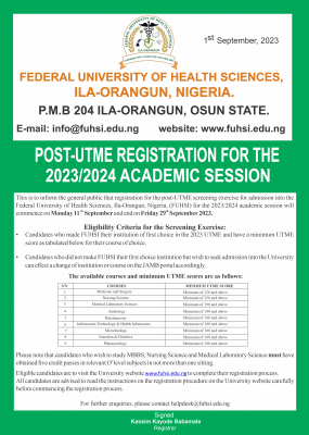 Federal University of Health Sciences, Ila-Orangun Post-UTME 2023: eligibility, cut-off mark, & registration details