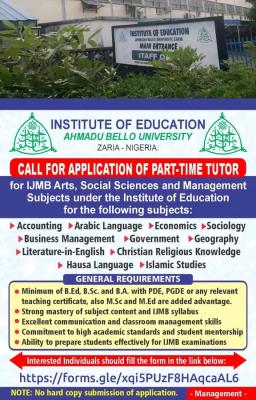 ABU Institute of Education seeks Part-Time Tutors for IJMB Programme