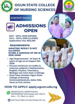 Ogun State College of Nursing Sciences releases Admission form, 2026/2027