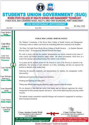 RIVCOHSMAT SUG disclaims misleading media reports regarding student protest