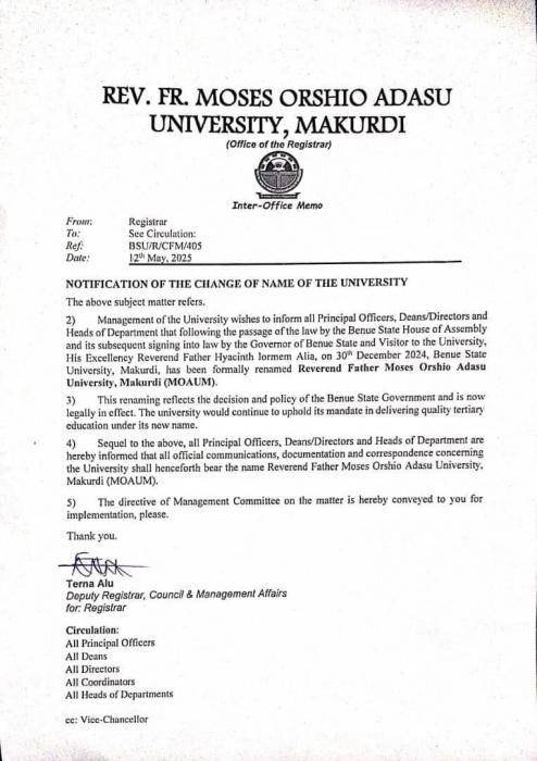 BSU notification on change of the University's name
