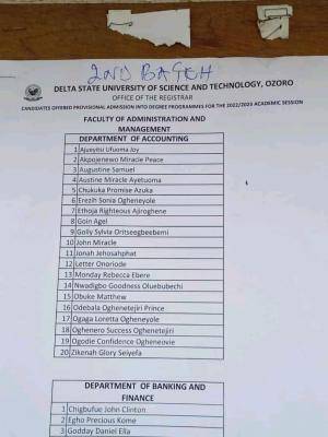 Delta State University, Ozoro 2nd batch admission list, 2022/2023