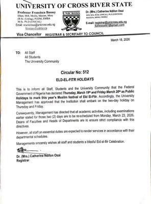 UNICROSS reschedules exams earlier scheduled for March 19th & 20th