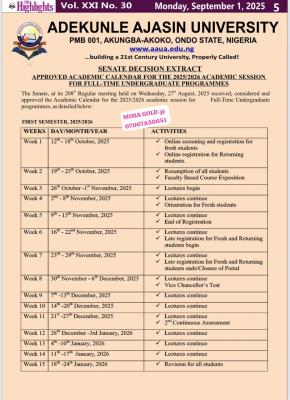 AAUA releases approved academic calendar, 2025/2026