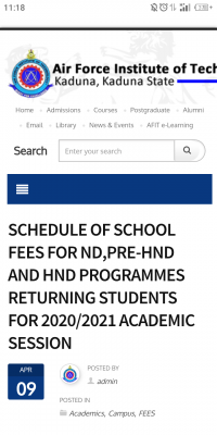 AFIT school fees for 2020/2021 session