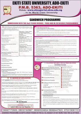 EKSU sandwich admission form for 2021/2022 session