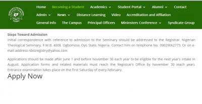 Nigerian Baptist Theological Seminary, admission form, 2020/2021