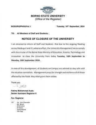 BOSU notice on closure of the university