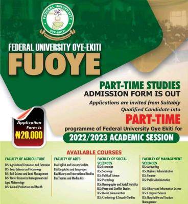 FUOYE part time admission form, 2022/2023