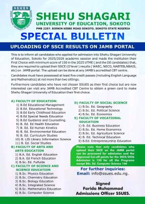 Shehu Shagari University of Education releases Post UTME form, 2025/2026