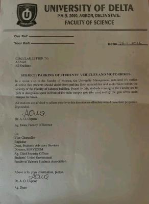 UNIDEL Faculty of Science notice to students