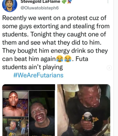 FUTA students mercilessly beat up a serial bully and extortionist