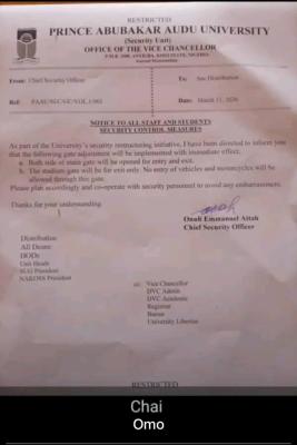 PAAU notice to staff and students on change to gate access protocol