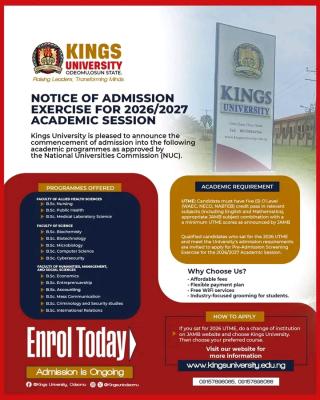 Kings University Post-UTME/DE 2026: Eligibility and Registration Details