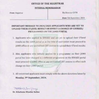 KWASU issues important notice to prospective candidates