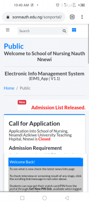 NAUTH School of Nursing Admission List, 2021