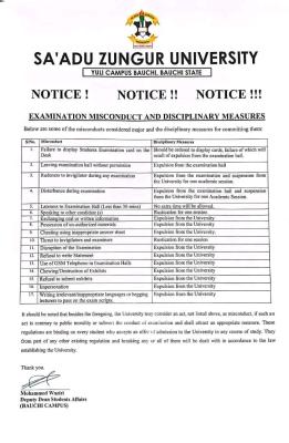 Sa’adu Zungur University Releases Strict Disciplinary Measures for Examination Misconduct