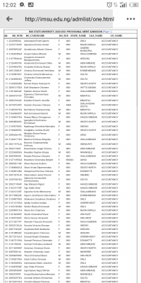 IMSU admission list, 2020/2021 now on the school's portal
