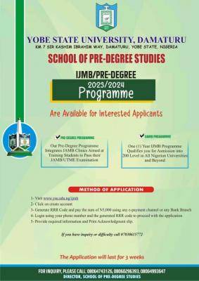 Yobe State University IJMB/Pre-degree admission for 2023/2024 session