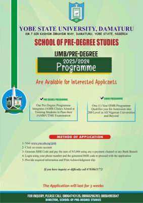 Yobe State University IJMB/Pre-degree Admission For 2023/2024 Session