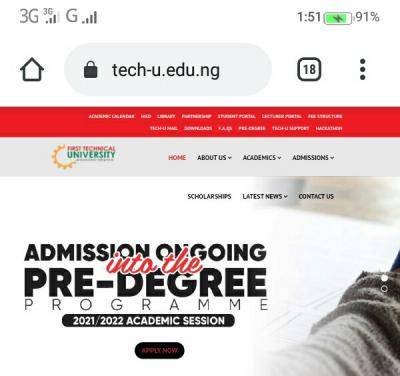 The Technical University, Ibadan pre-degree admission, 2021/2022 session