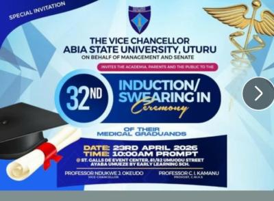 ABSU announces 32nd Induction & Swearing in ceremony for Medical Graduands