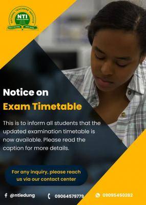 NTI 2nd semester examination timetable, 2020/2021