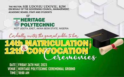 Heritage Polytechnic announces 14th matriculation & 12th convocation ceremony