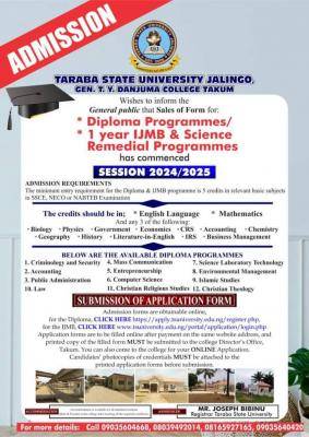 TSU announces Diploma/IJMB Admission 2024/2025