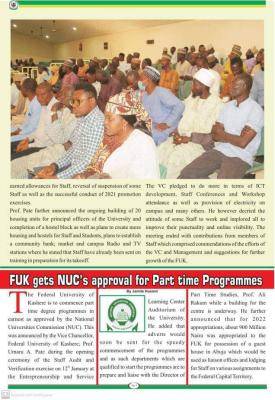 FUKashere gets NUC's approval for Part time Programmes